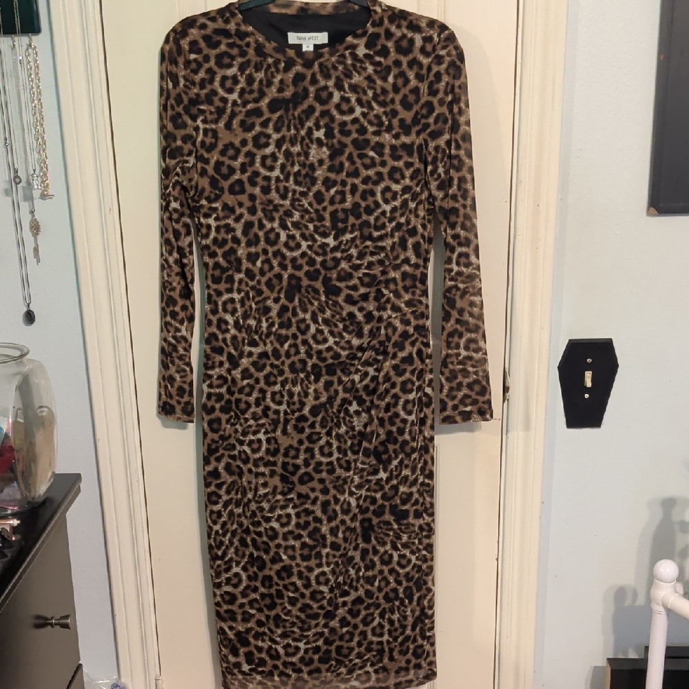 Nine West Leopard Print Long Sleeve Dress